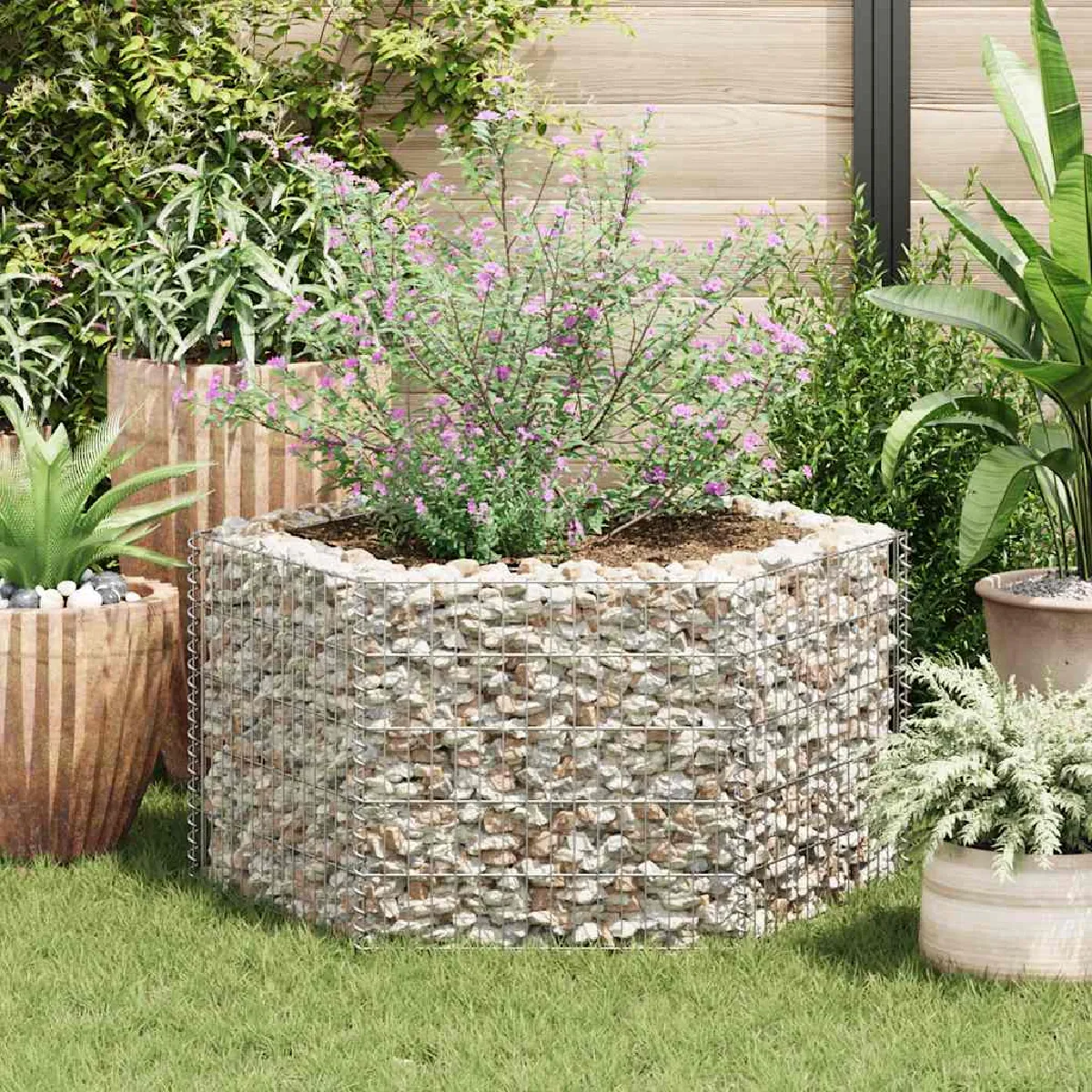 vidaXL Lit Surélevé à Gabion Hexagonale 100x90x50 cm Jardinière Pot de Fleur 142532 - vue 2