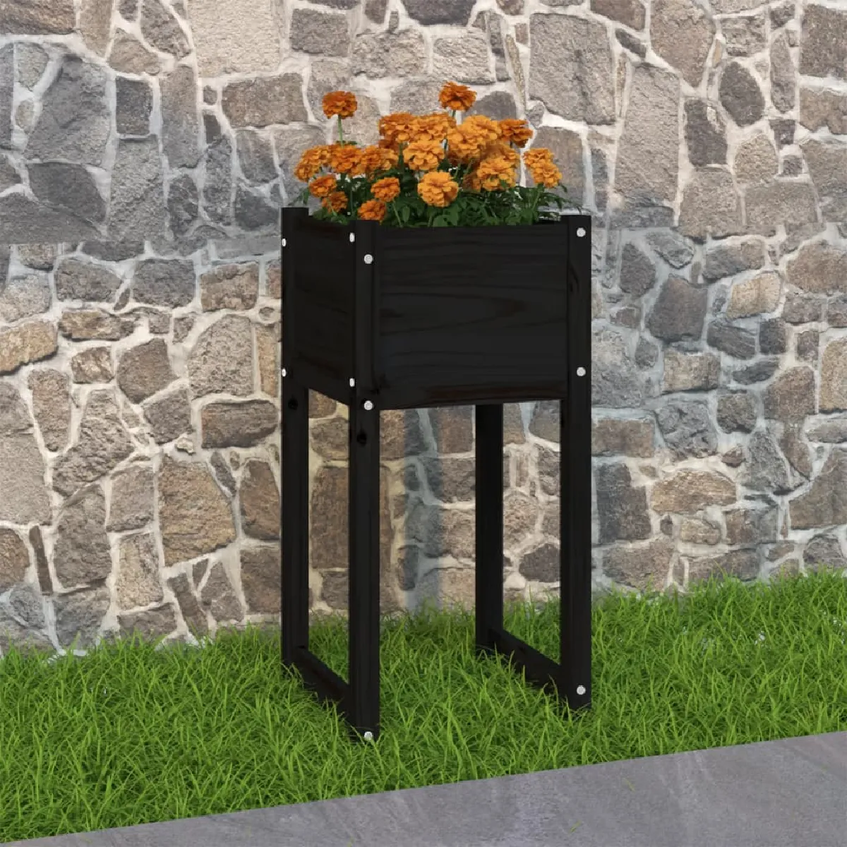 Non Communiqué Noir Jardinière 40X40x81 Cm Bois Massif De Pin - Image 3
