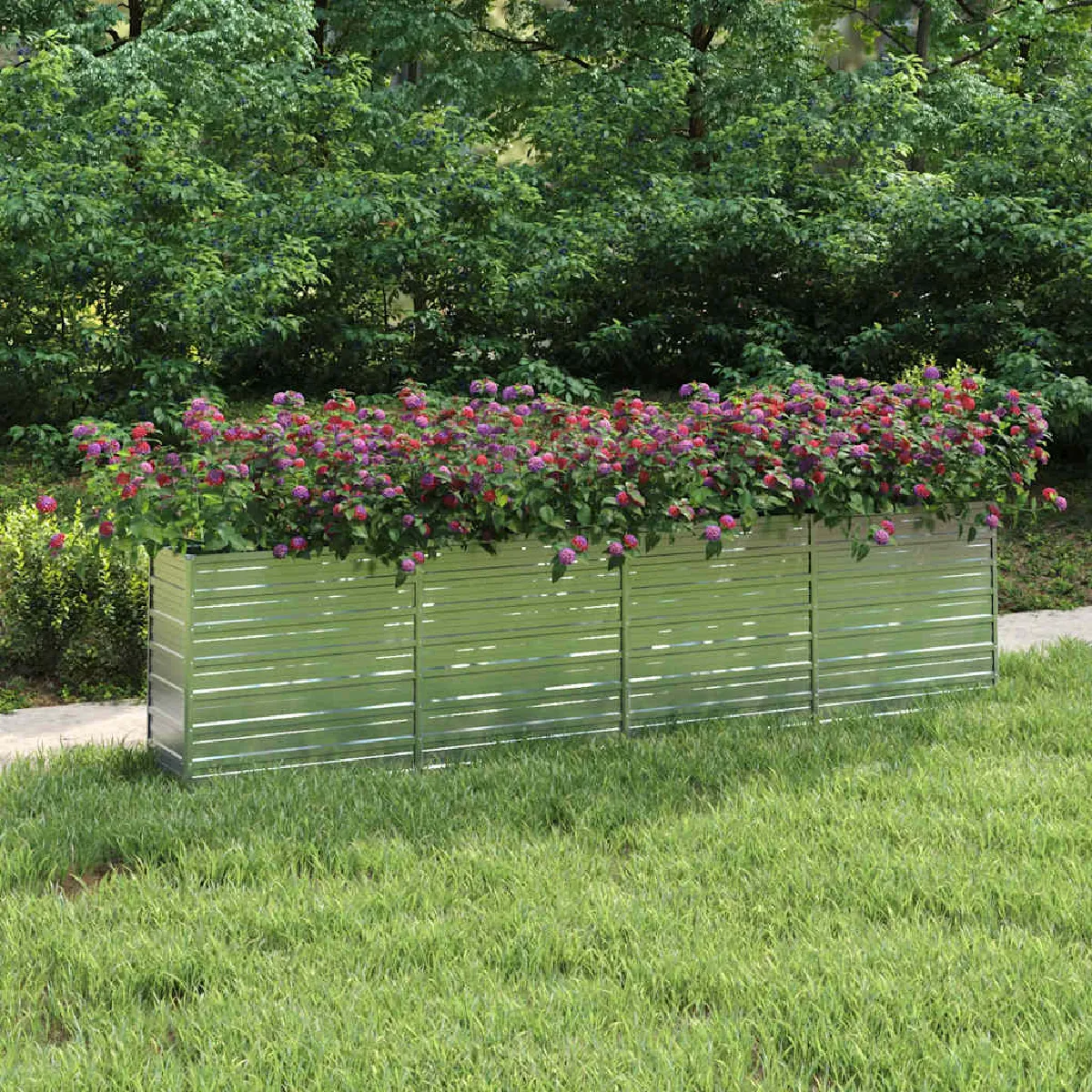 Non Communiqué Vert Lit Surélevé De Jardin 320X40x77 Cm Acier Galvanisé Argenté - Image 3