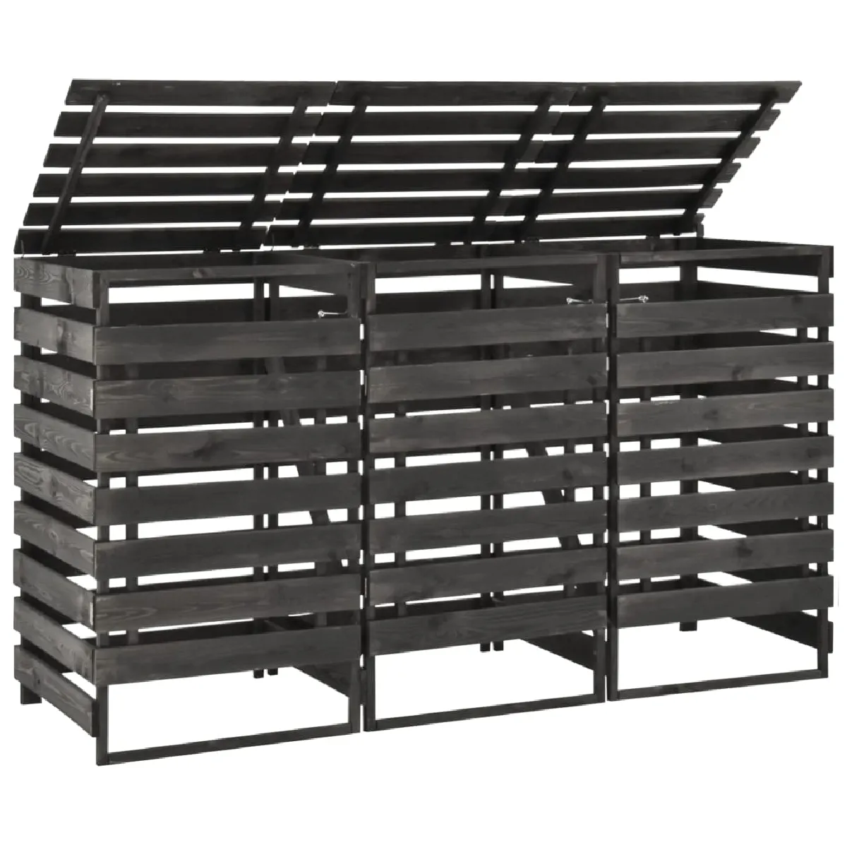 vidaXL Abri de poubelle triple 210x75x121 cm Bois de pin massif peint - vue 2