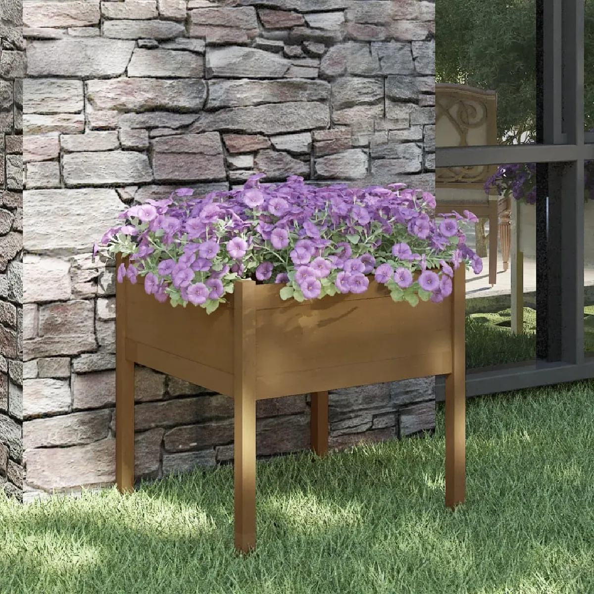 Non Communiqué Marron Jardinière D Extérieur Miel 70X70x70 Cm Pin Massif - Image 3