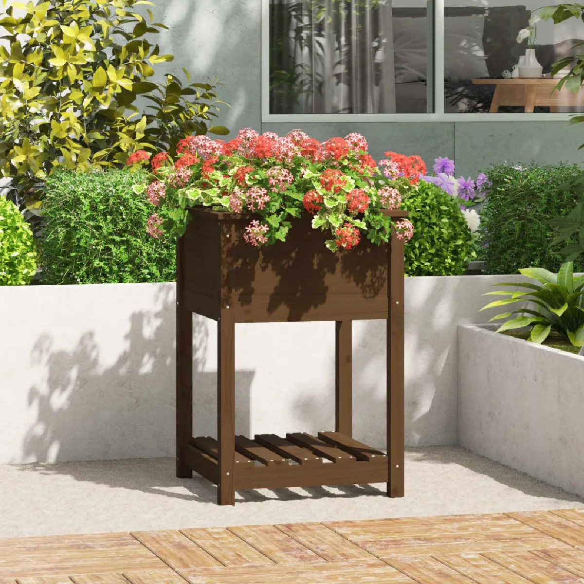 Vidaxl Marron Jardinière Bois Et Étagère