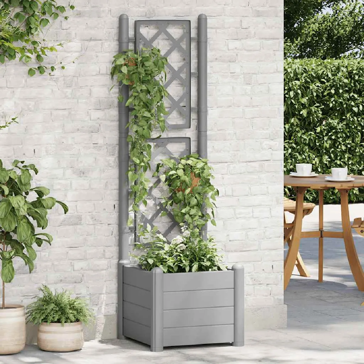 Vidaxl Jardinière avec treillis 43x43x142 cm PP pierre