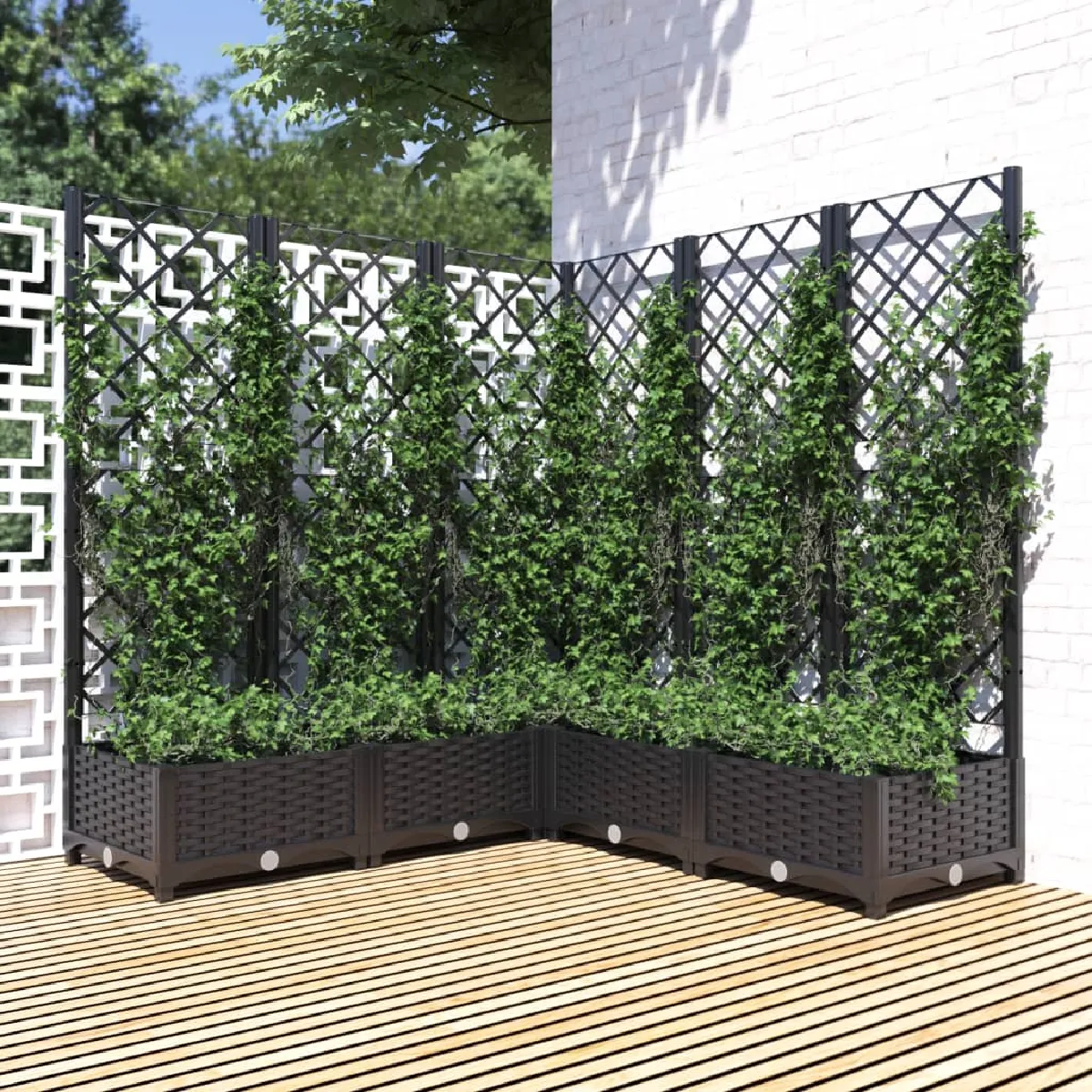 vidaXL Jardinière avec treillis 120x120x121 5 cm PP - vue 2