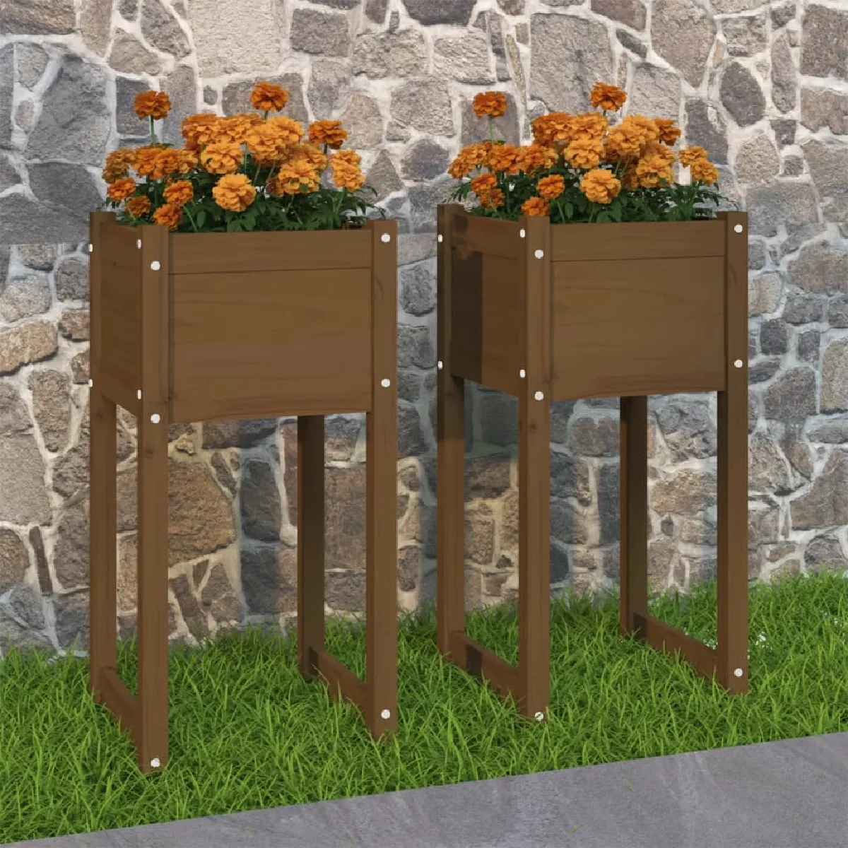 Vidaxl Marron Jardinières 2 Pcs Bois Massif De Pin