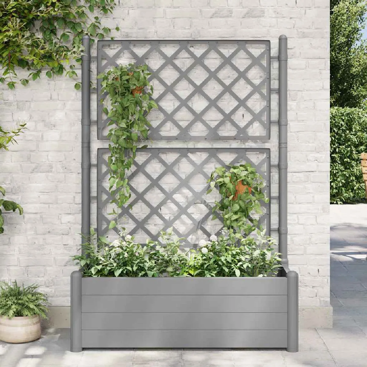 Vidaxl Jardinière avec treillis 100x43x142 cm PP Gris pierre