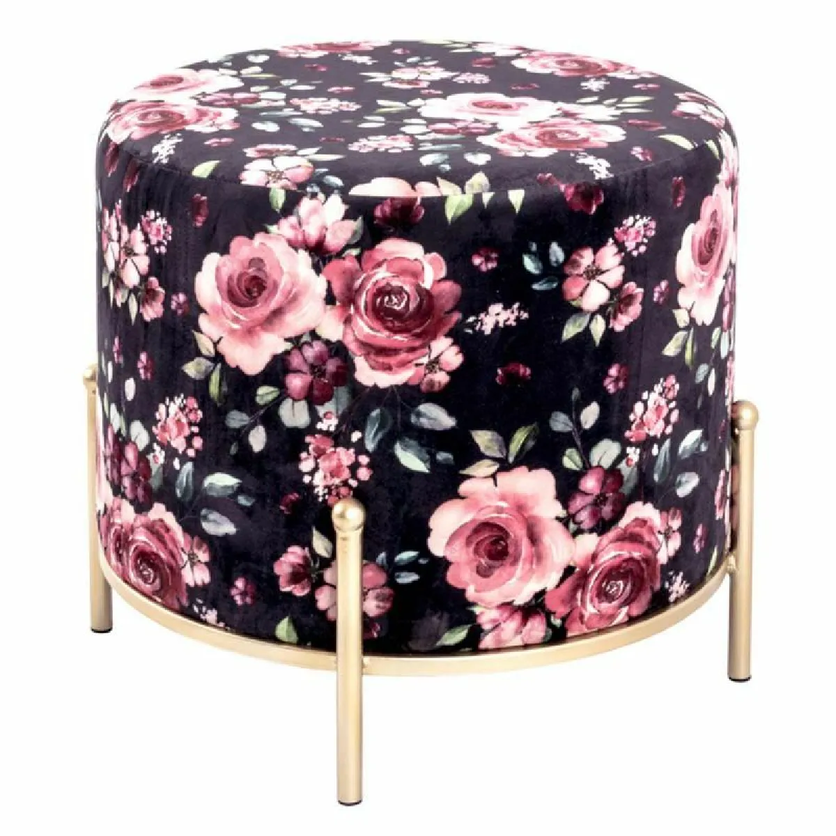 Paris prix Pouf tabouret velours - Noir & rose Paris prix Pouf tabouret velours - Noir & rose