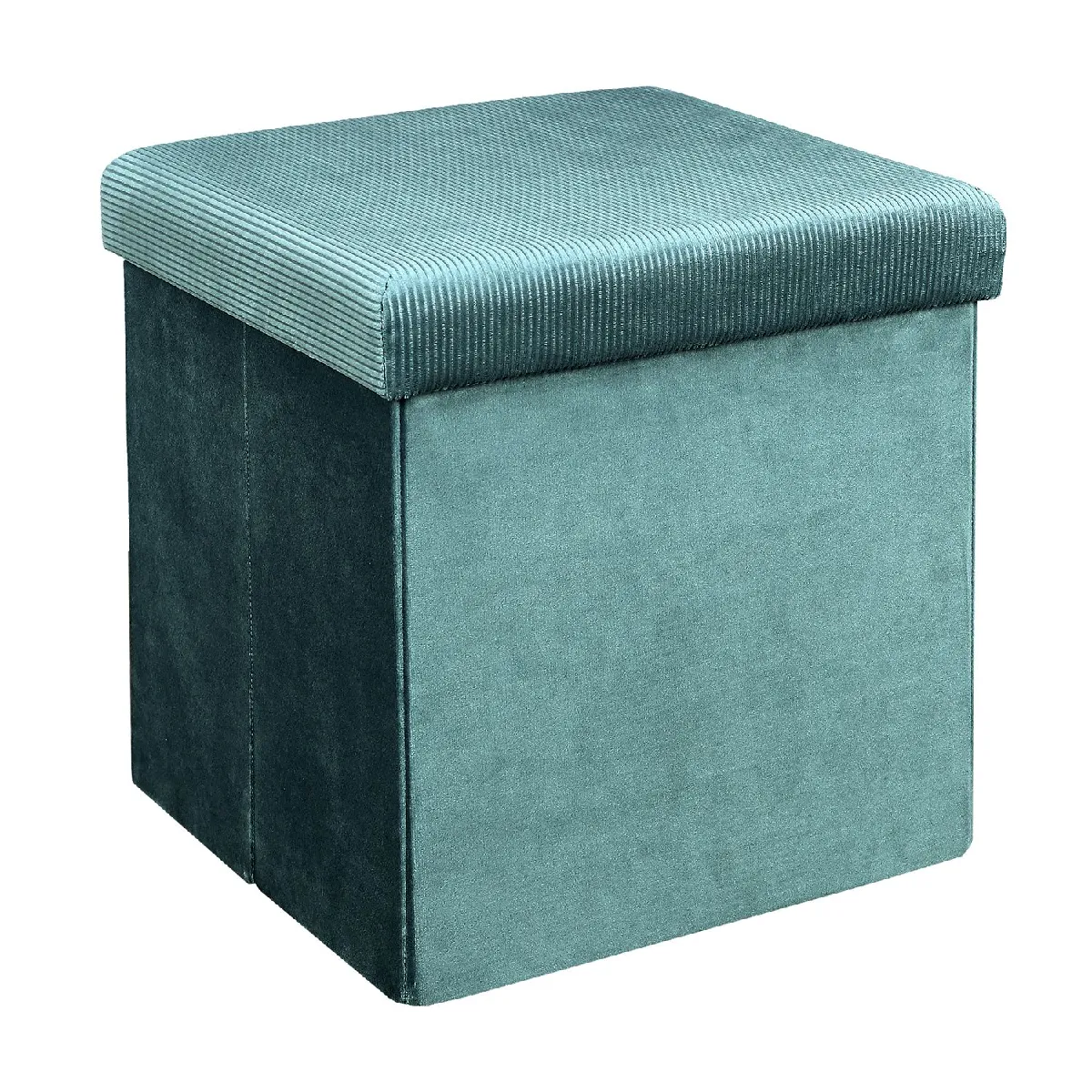 The Home Deco Factory Bleu Pouf Coffre Pliable En Velours Design Giulia - L. 38 X H. 38 Cm