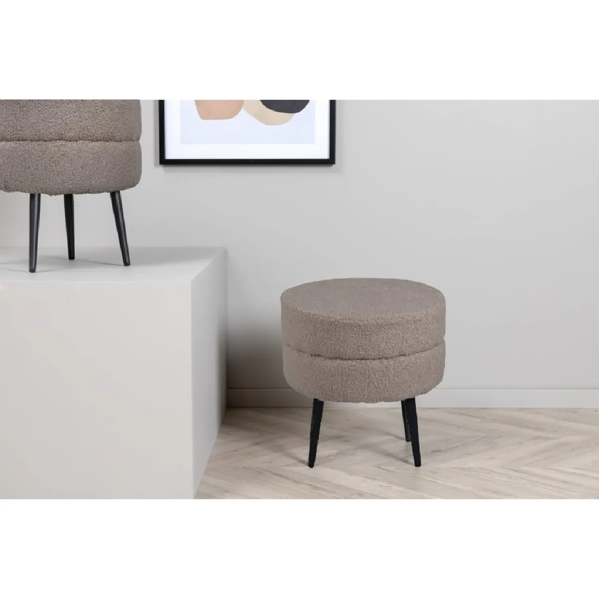 Venture Home Beige/Noir Pouf Teddy