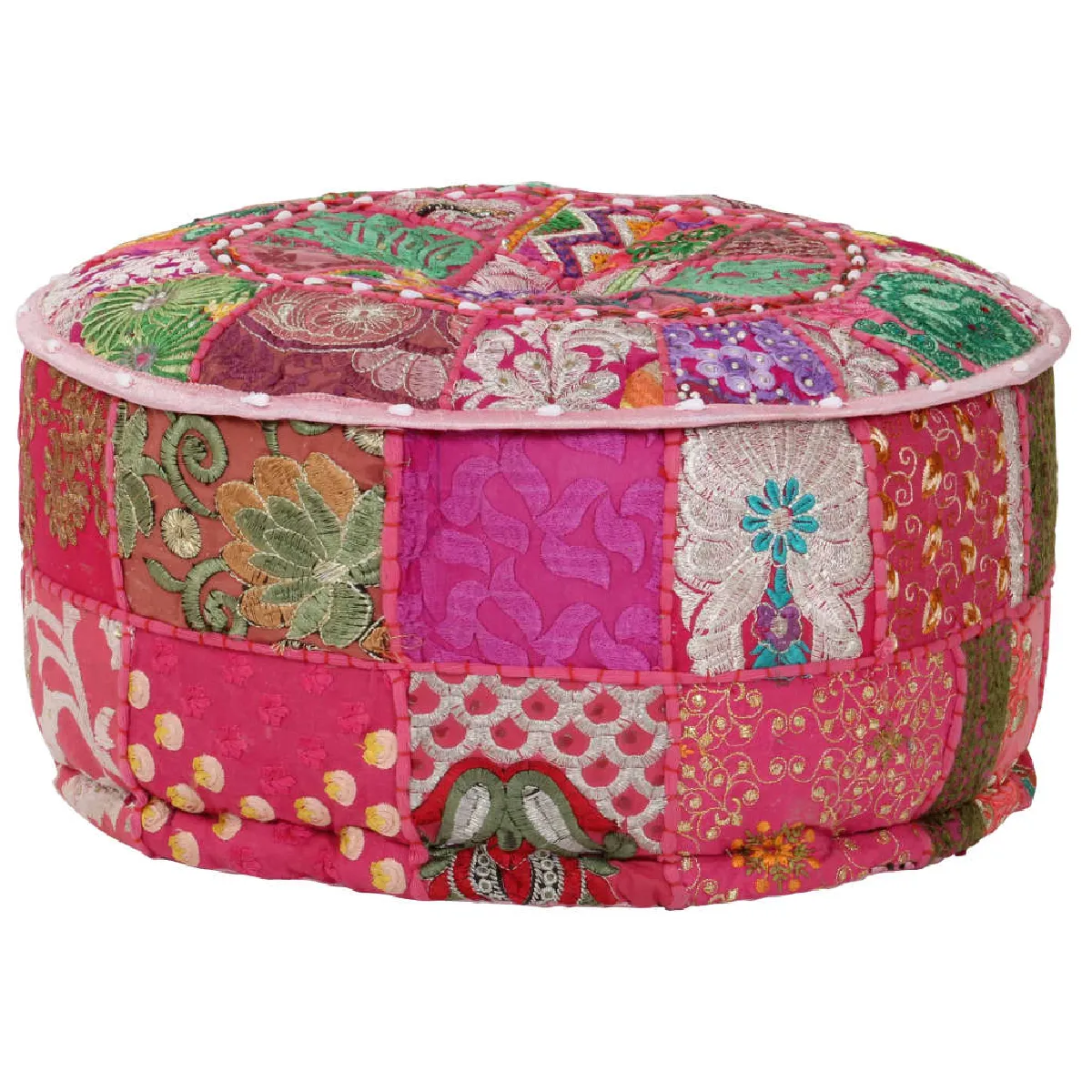 Vidaxl Rose Pouf En Coton Patchwork