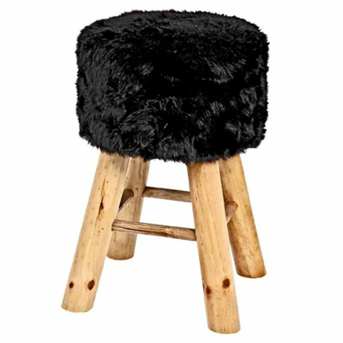 Paris Prix Noir Pouf Rond Imitation Fourrure
