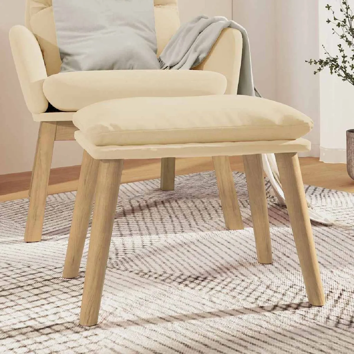 Vidaxl Blanc - Repose-Pied Crème Velours