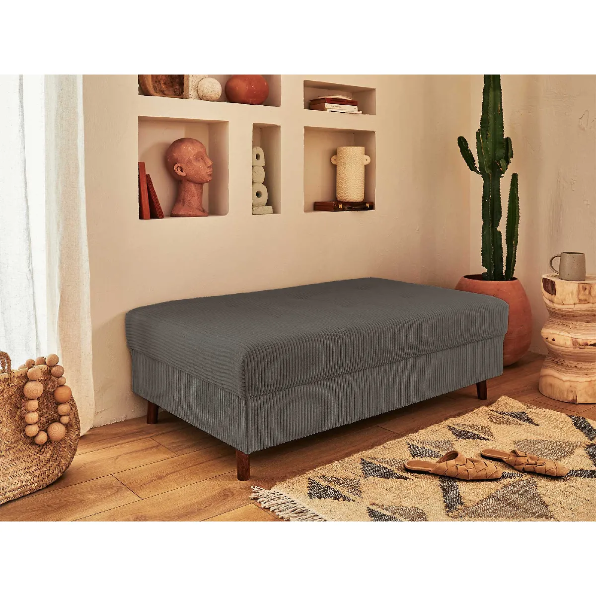 Lisa Design Gris Pouf En Velours - Foncé