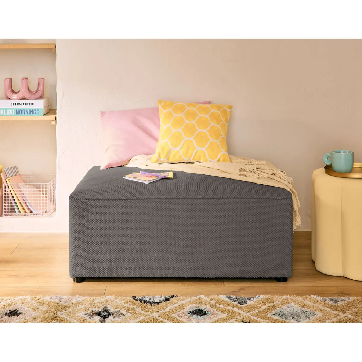 Non Communiqué Topaze - Pouf - En Velours Texturé - Gris - Image 2