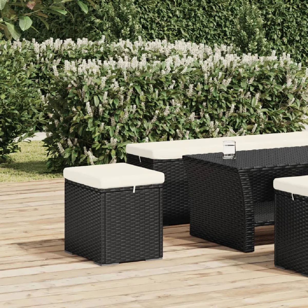 VIDAXL - Pouf avec coussin - Poly Rotin - Noir - 40x30x40 cm - Image 2