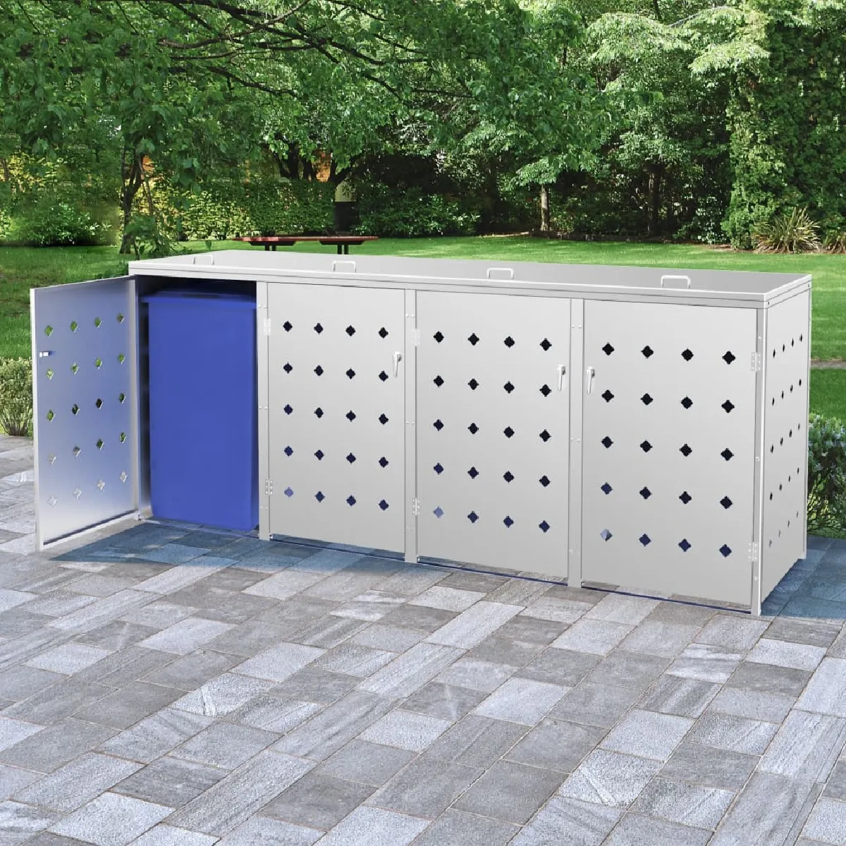 vidaXL Abri de Poubelle Quadruple sur Roulettes Abri de Jardin Cache Poubelle Extérieur Résistant aux Intempéries 240 145382