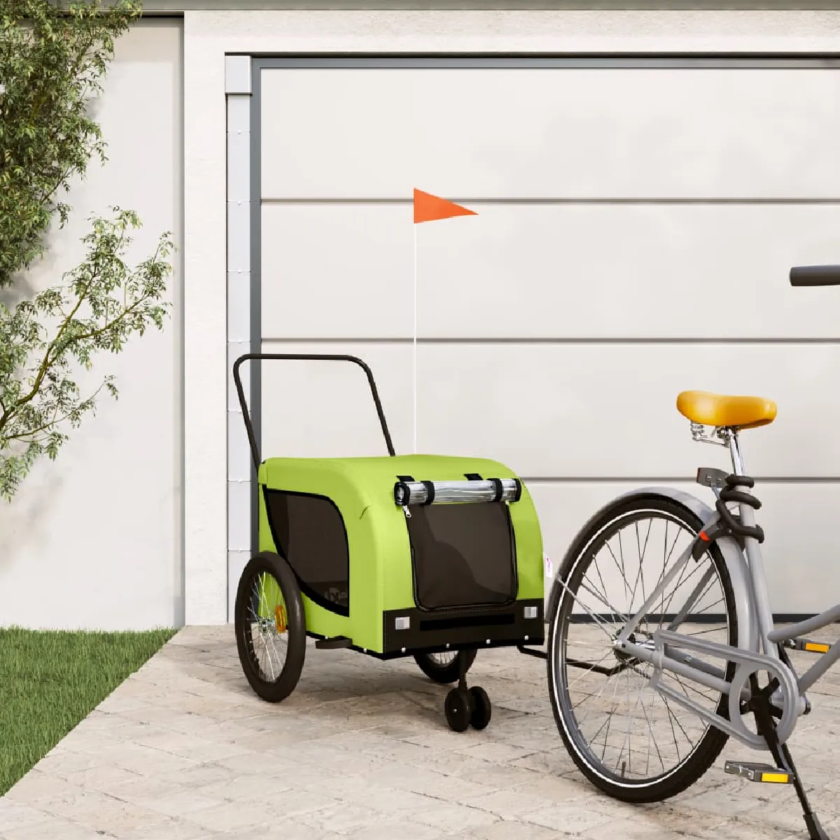 VIDAXL - Remorque de vélo pour chien - Vert et Noir - Image 2