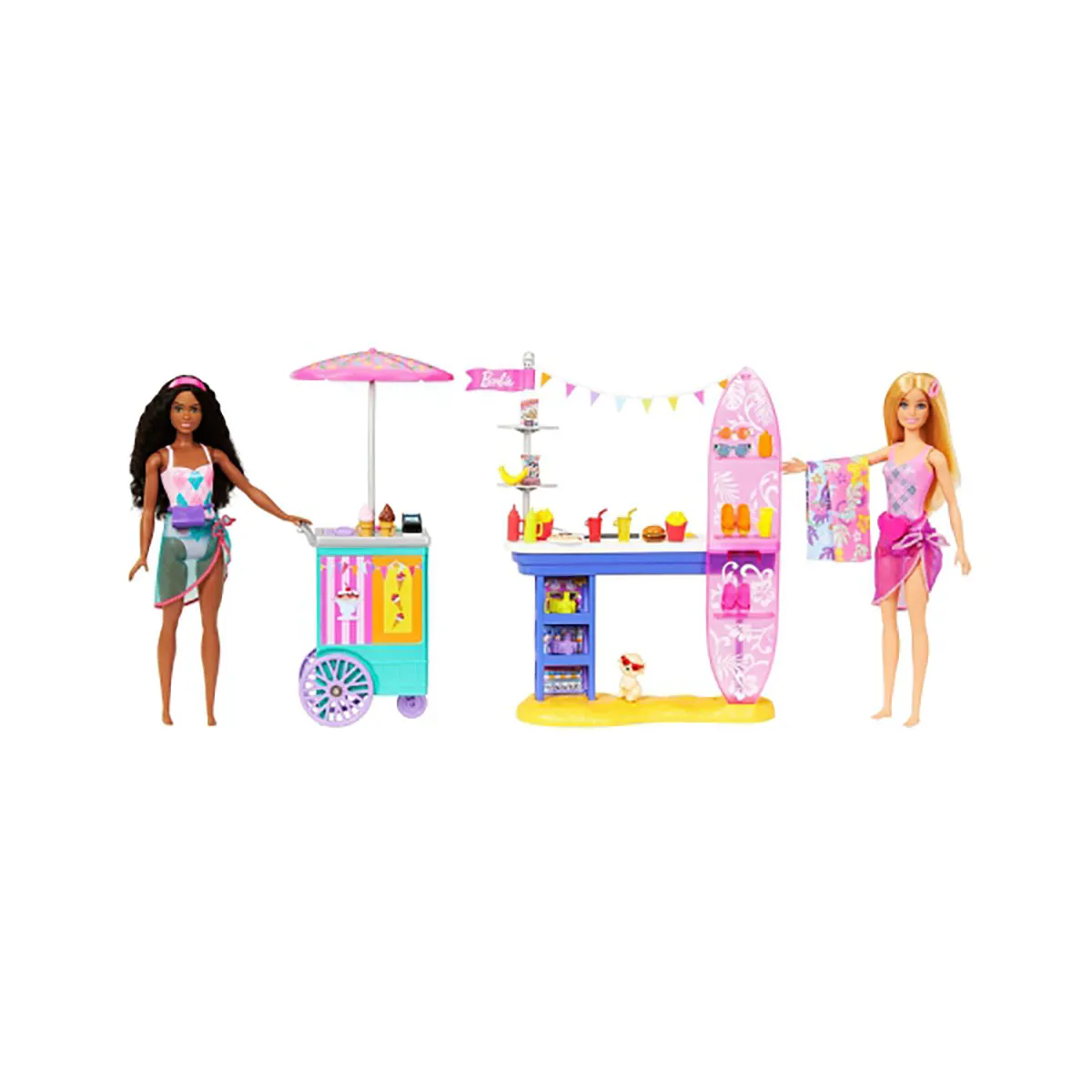 Barbie Coffret Promenade en Bord De Mer avec 2 Poupées Brooklyn Et Malibu Chiot Stand De Nourriture Kiosque Et Plus De 30 Accessoires Jouet Enfant A Partir De HNK99 - vue 8