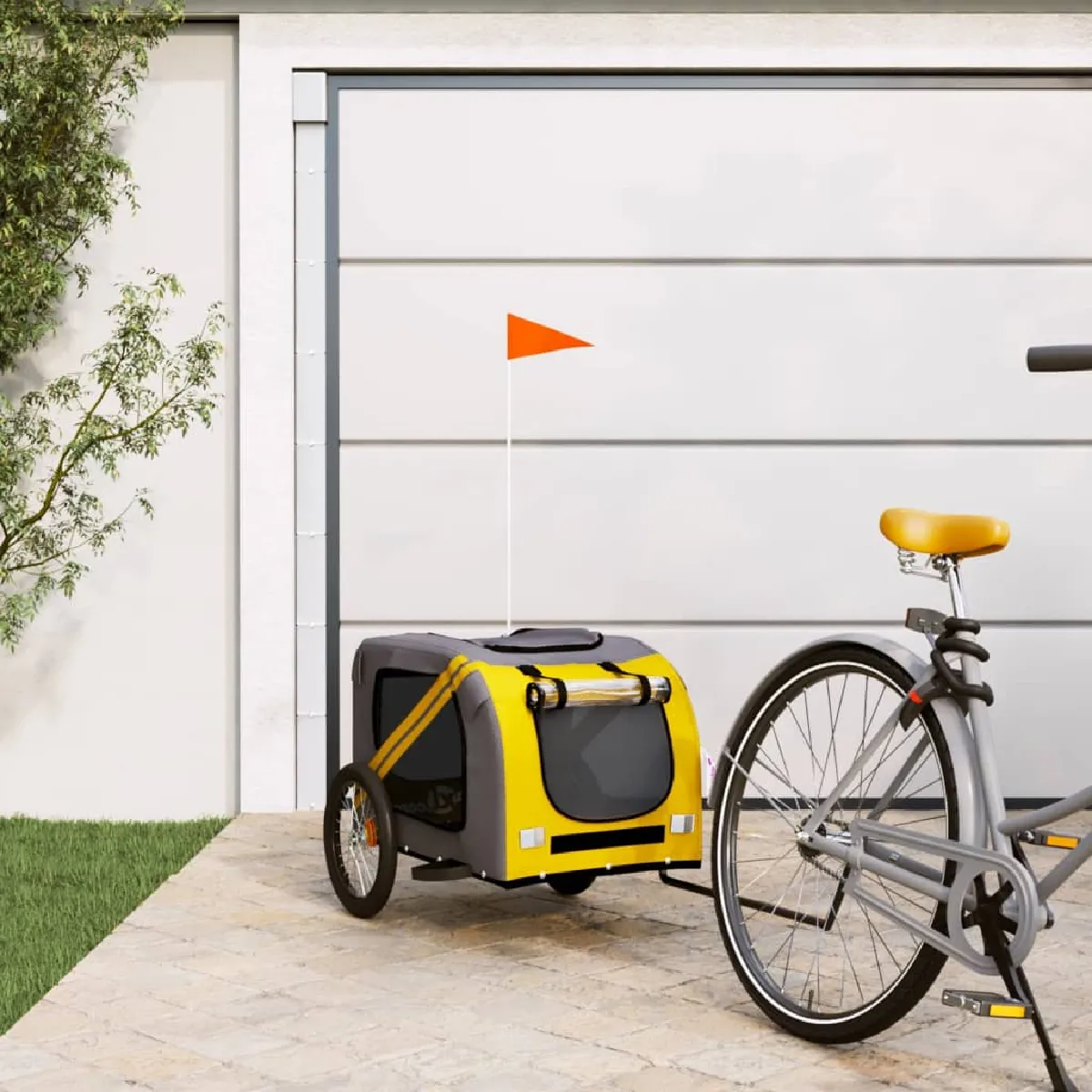 vidaXL Remorque vélo - Jaune et gris