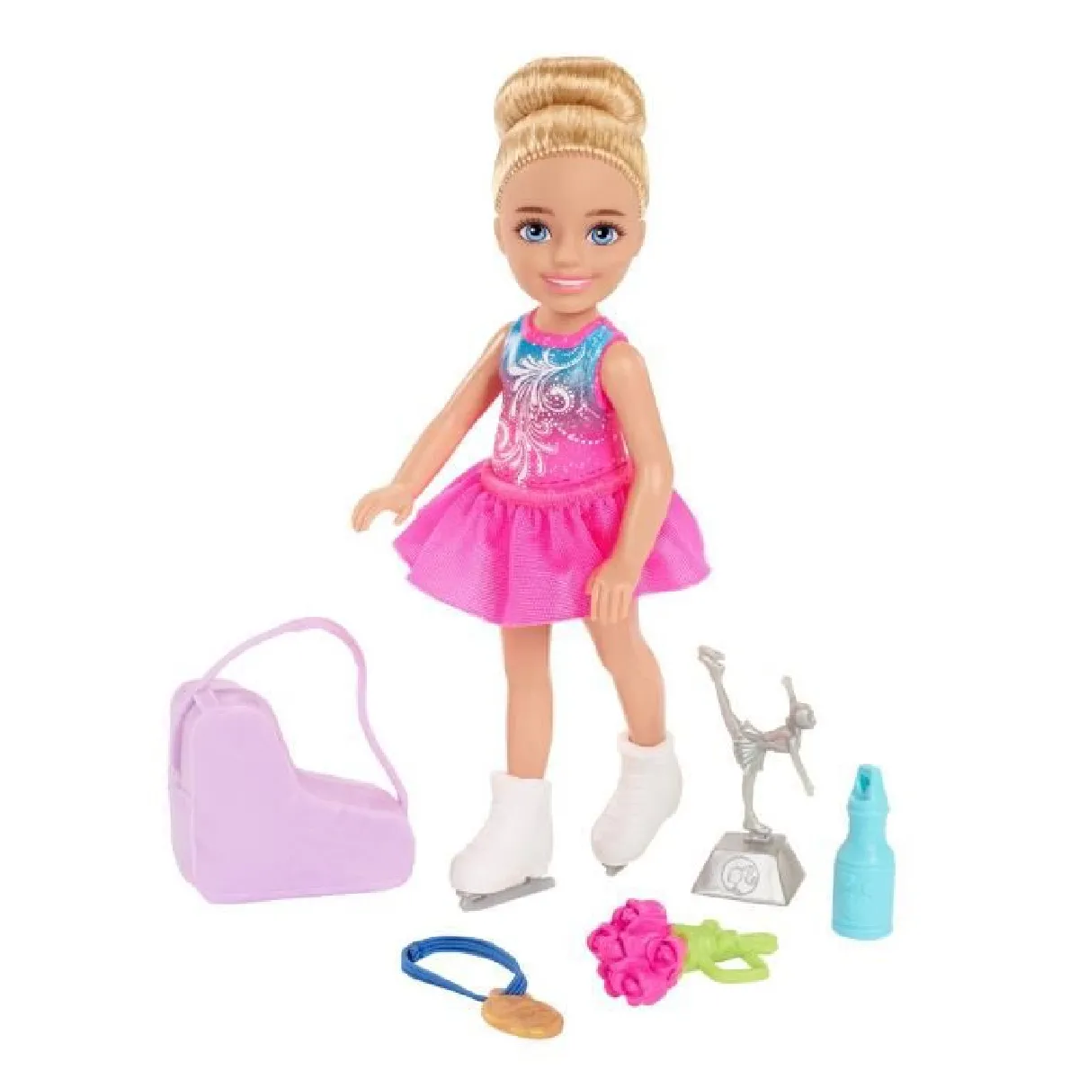 Poupée Chelsea Patinage Artistique Mattel HCK68 – Tenue Incluse, 4 Accessoires, Dès 3 Ans