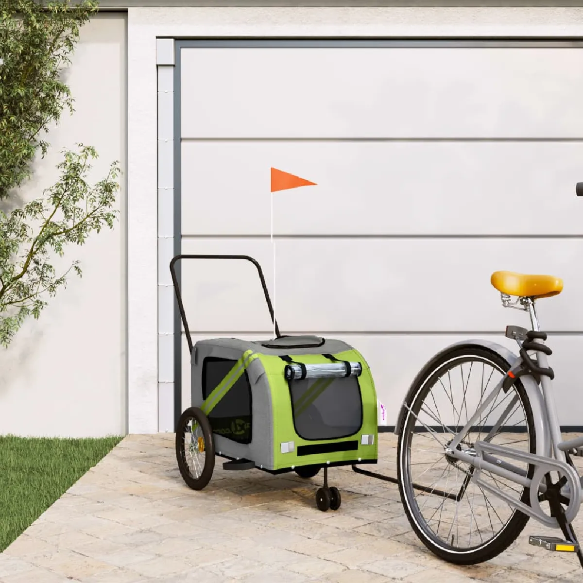 Vidaxl Vert/Gris Remorque De Vélo Pour Animaux De Compagnie Et - Image 2