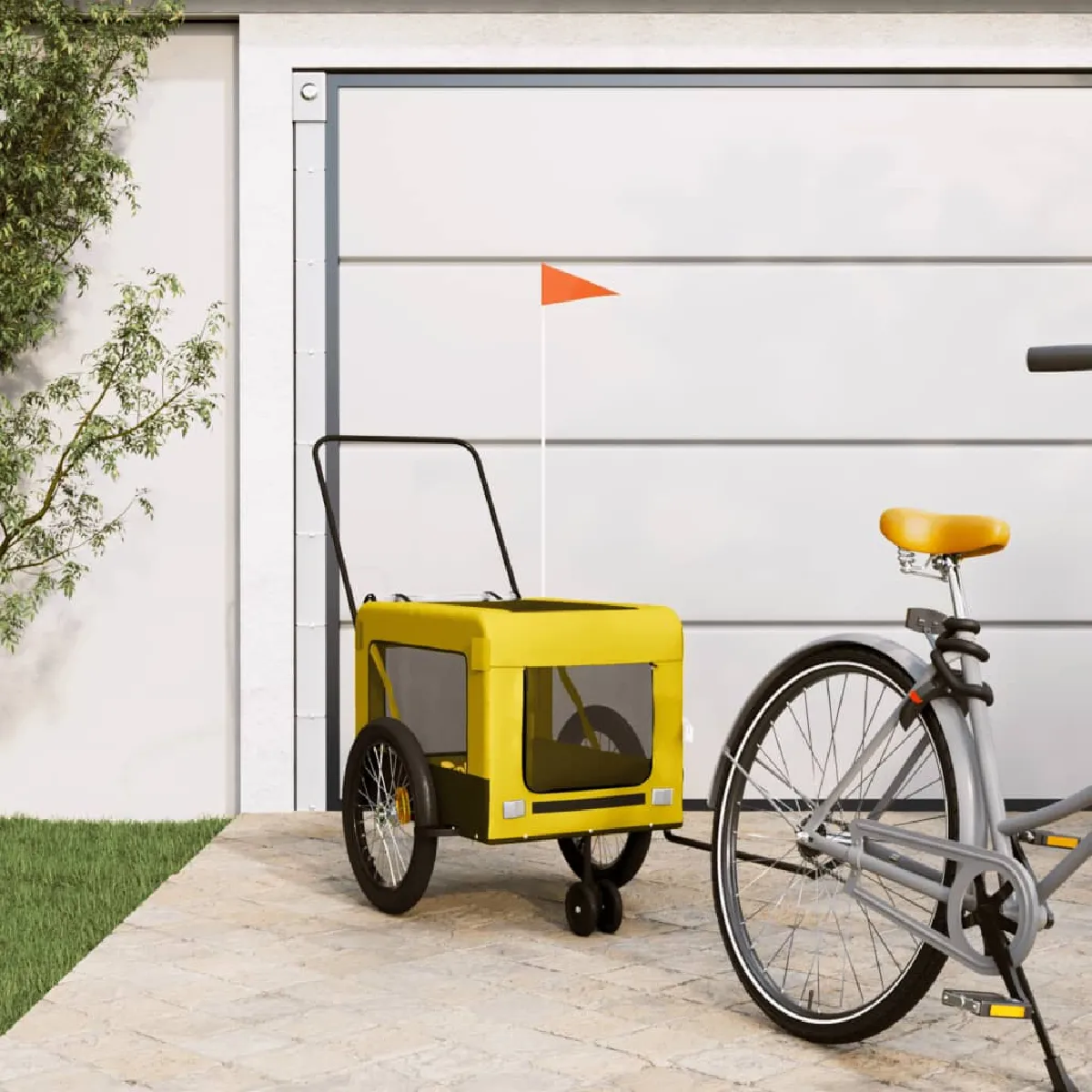 Meilleurs prix pour vidaXL Remorque de vélo pour animaux de compagnie jaune et noir