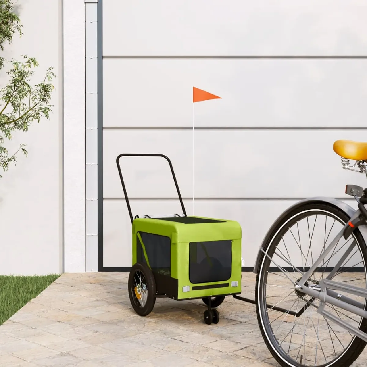vidaXL Remorque de Vélo pour Animaux - Vert/Noir