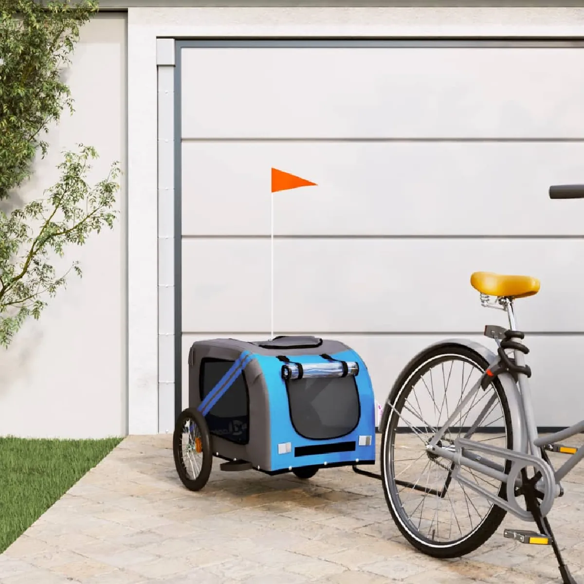 vidaXL Remorque de Vélo pour Animaux - Bleu/Gris