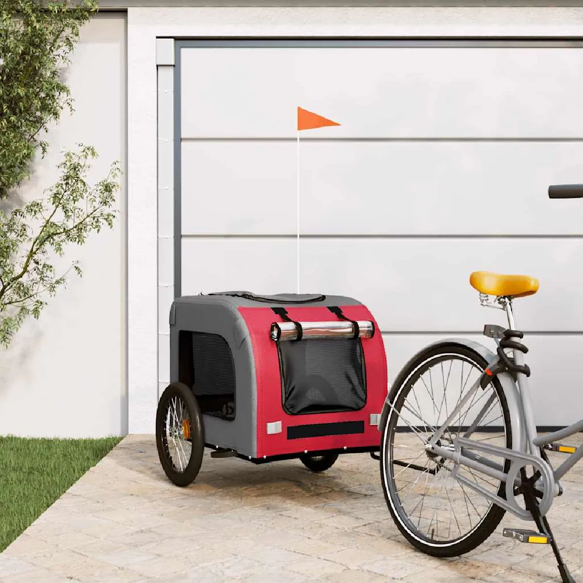 vidaXL Remorque vélo - Rouge et gris