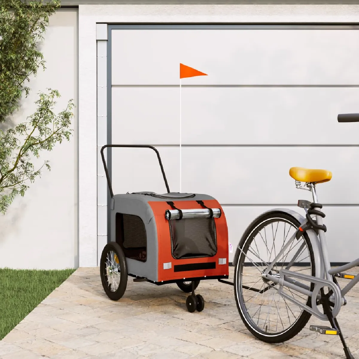 vidaXL Remorque de Vélo pour Animaux - Orange/Gris