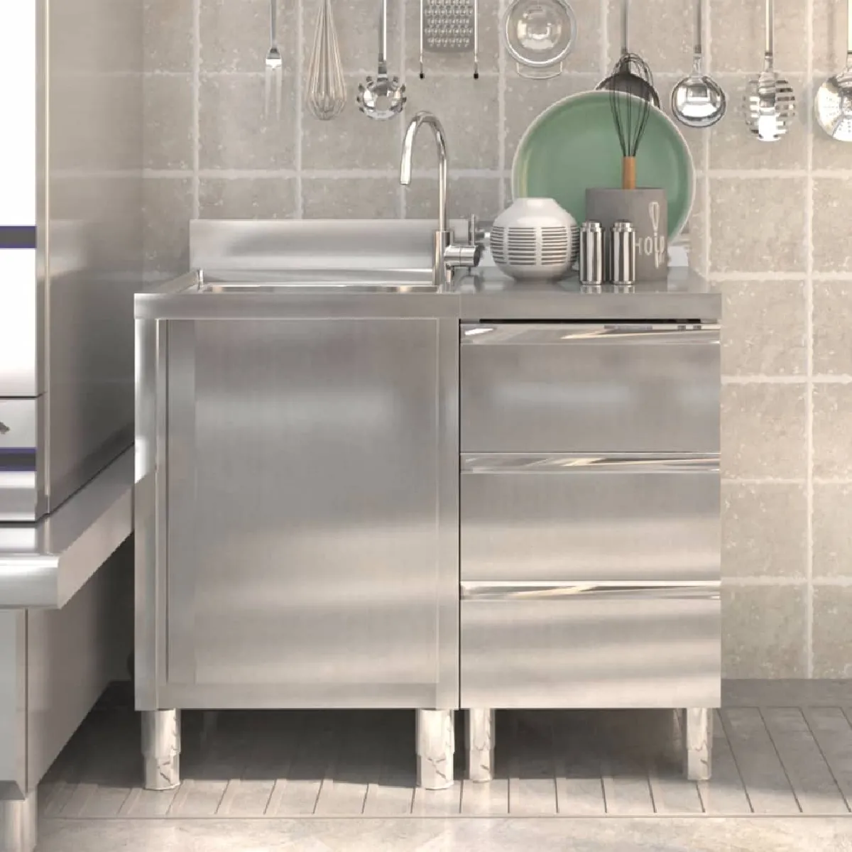 vidaXL Armoire cuisine commercial 2 pcs Inox - vue 3