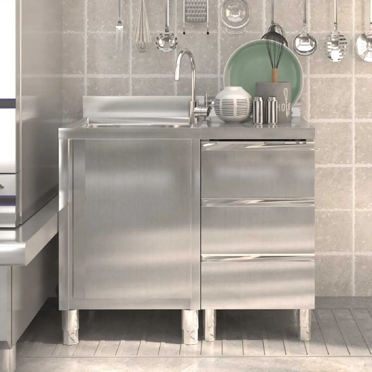 vidaXL Armoire cuisine commercial 2 pcs Inox - vue 3