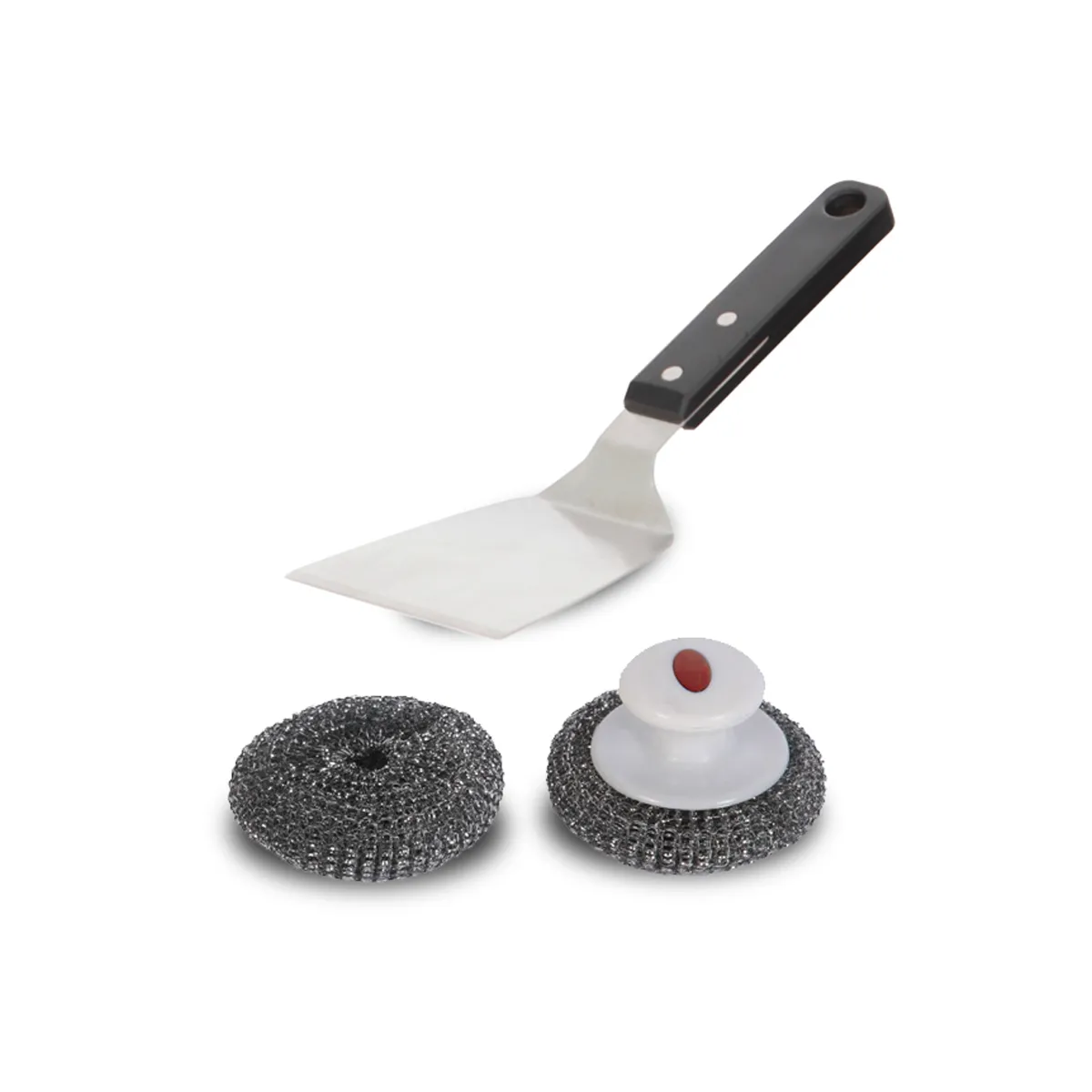 Kit nettoyage pour plancha 1 spatule et 2 boules inox Le Marquier - vue 2