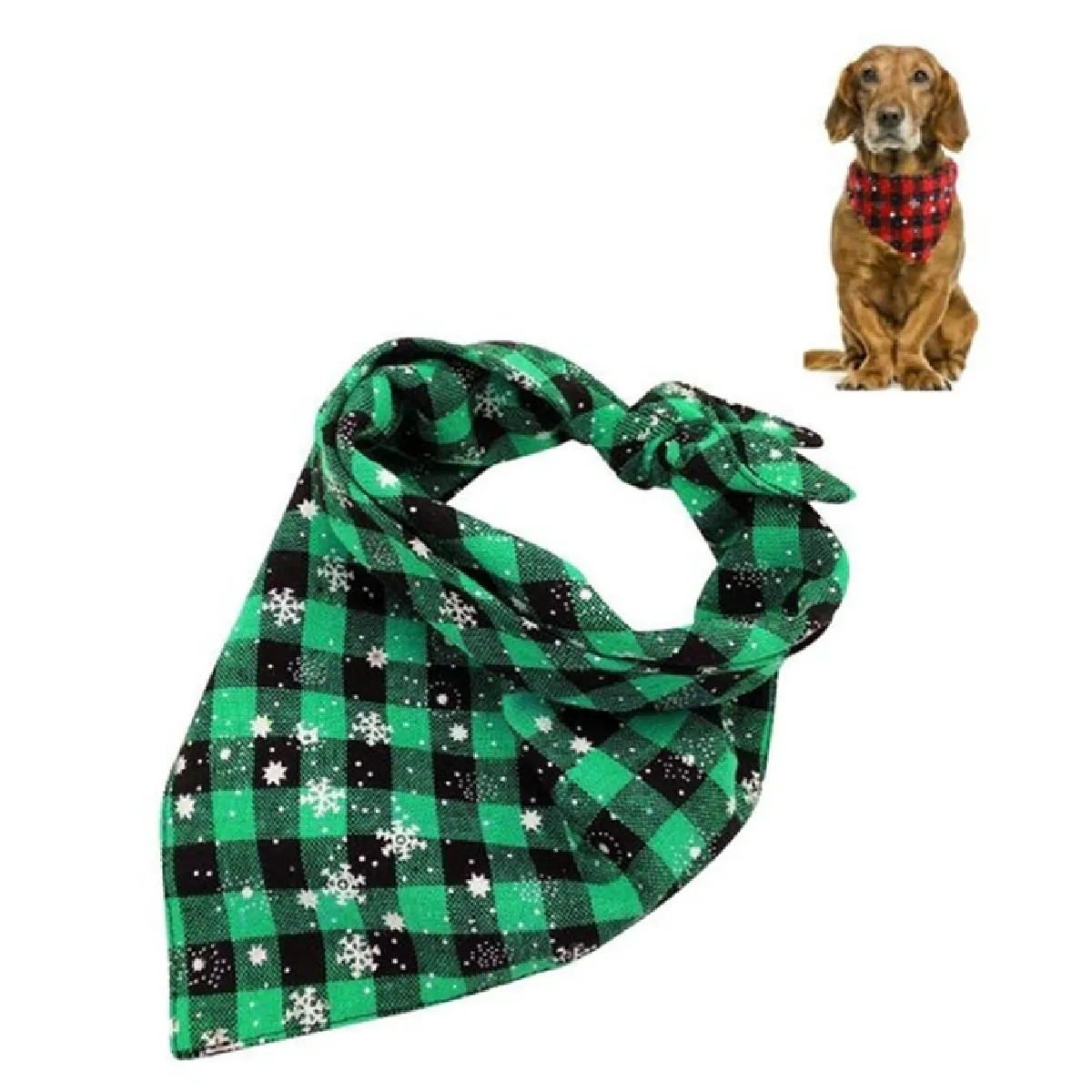 Meilleurs prix pour 2 PCS Pet Triangle Towel Christmas Snowflake Dog Salive DogSize L Green
