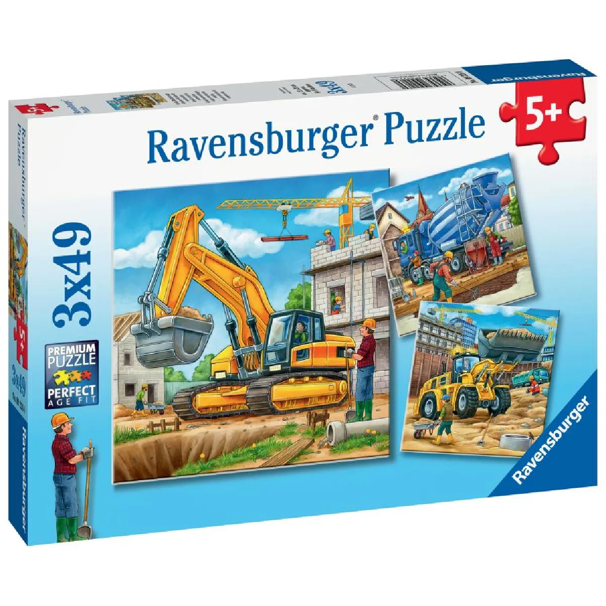 Puzzle 3 x 49 pièces : grands véhicules de construction Ravensburger France
