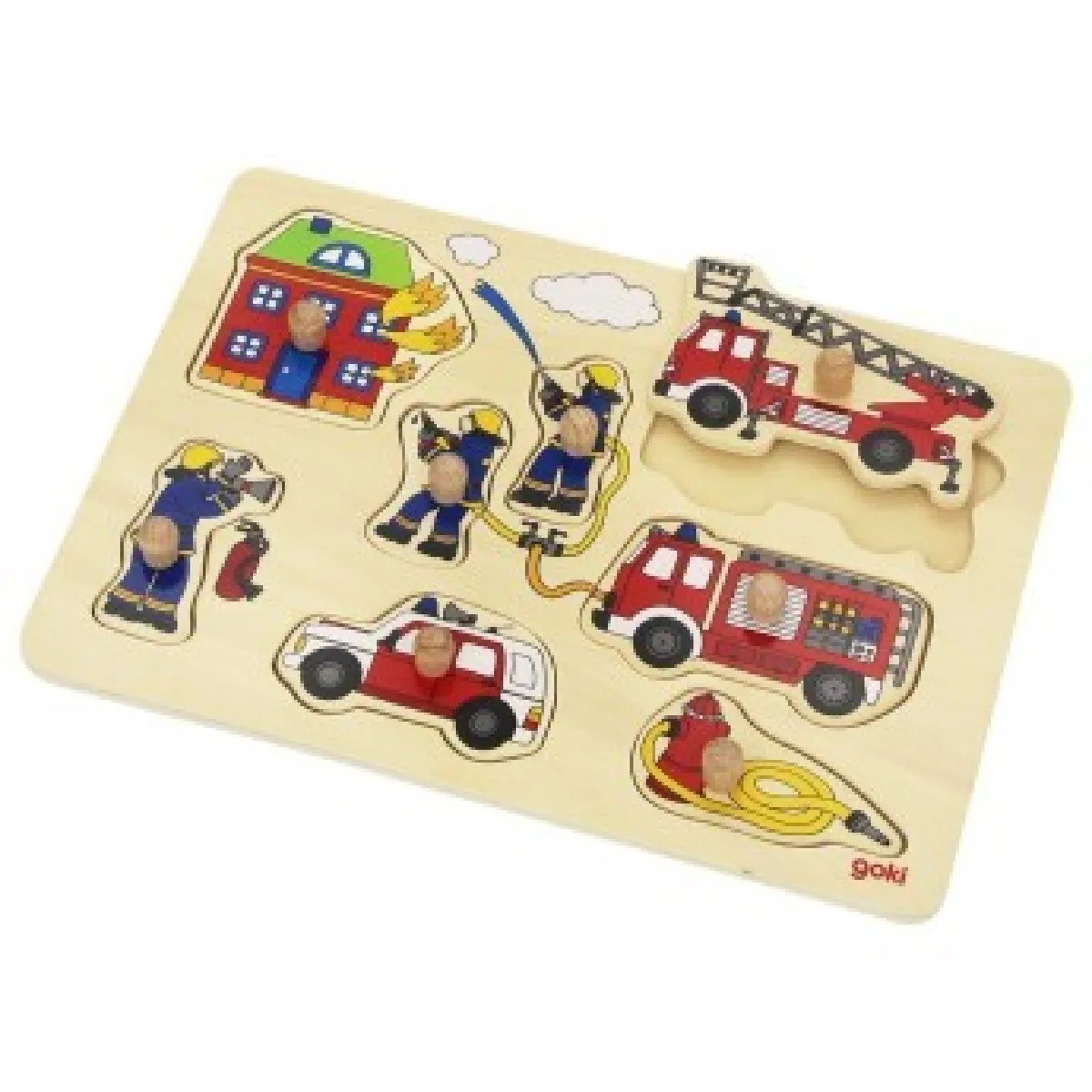 Goki Puzzle bois encastrable pompiers Goki Puzzle bois encastrable pompiers