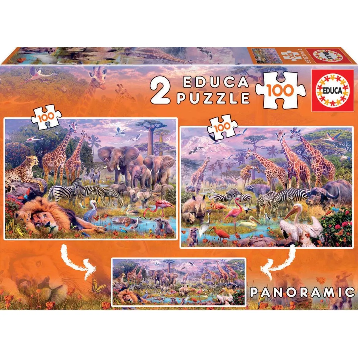 Non Communiqué Orange Puzzle 2X100 Animaux Sauvages - Image 4