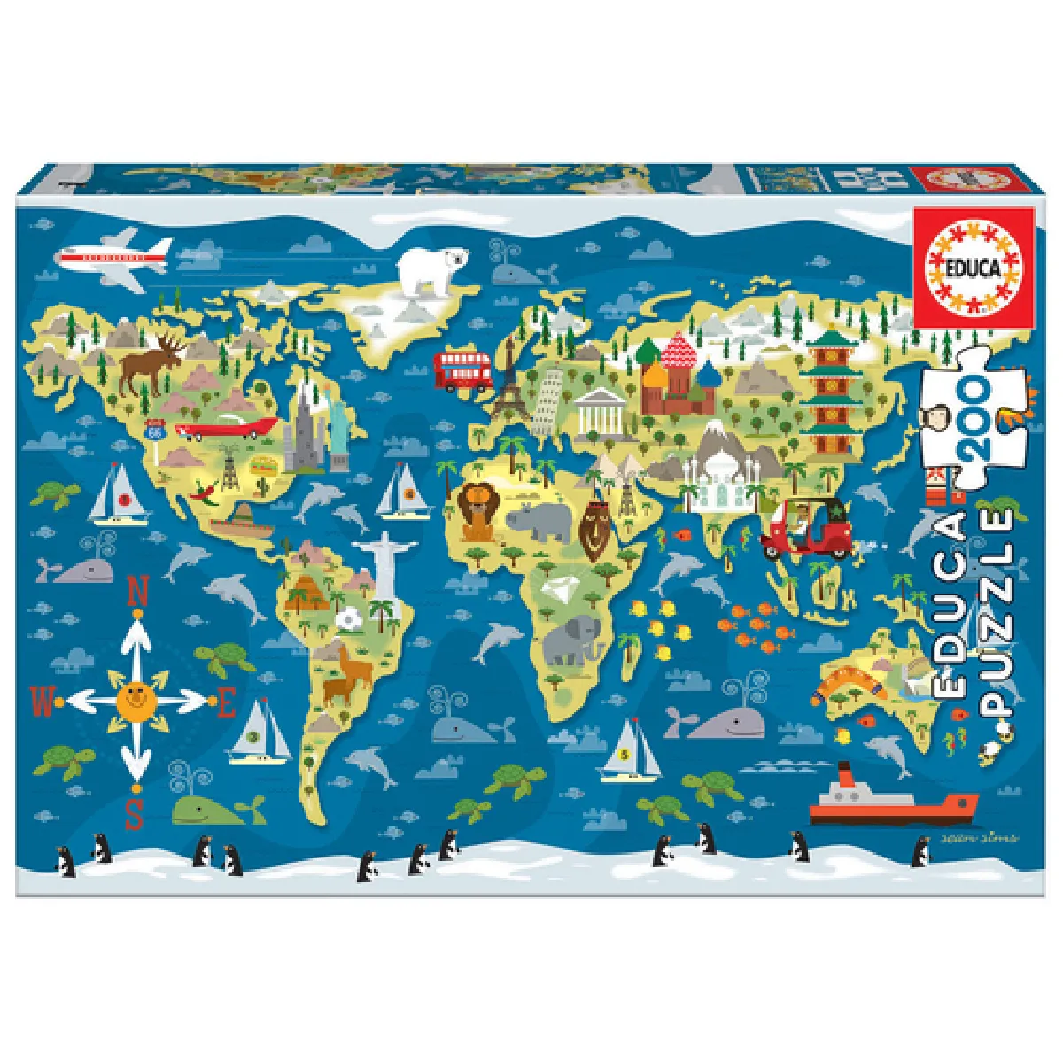 Educa Puzzle mappemonde enfants, 200 pièces