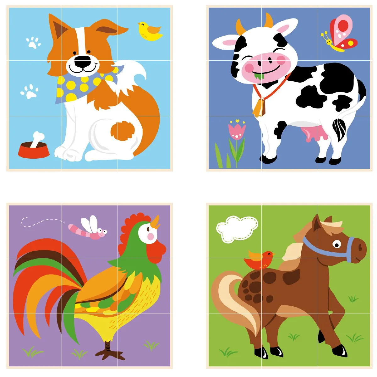 Générique Puzzle En Bois Cubes Animaux De Ferme - 9 Pièces