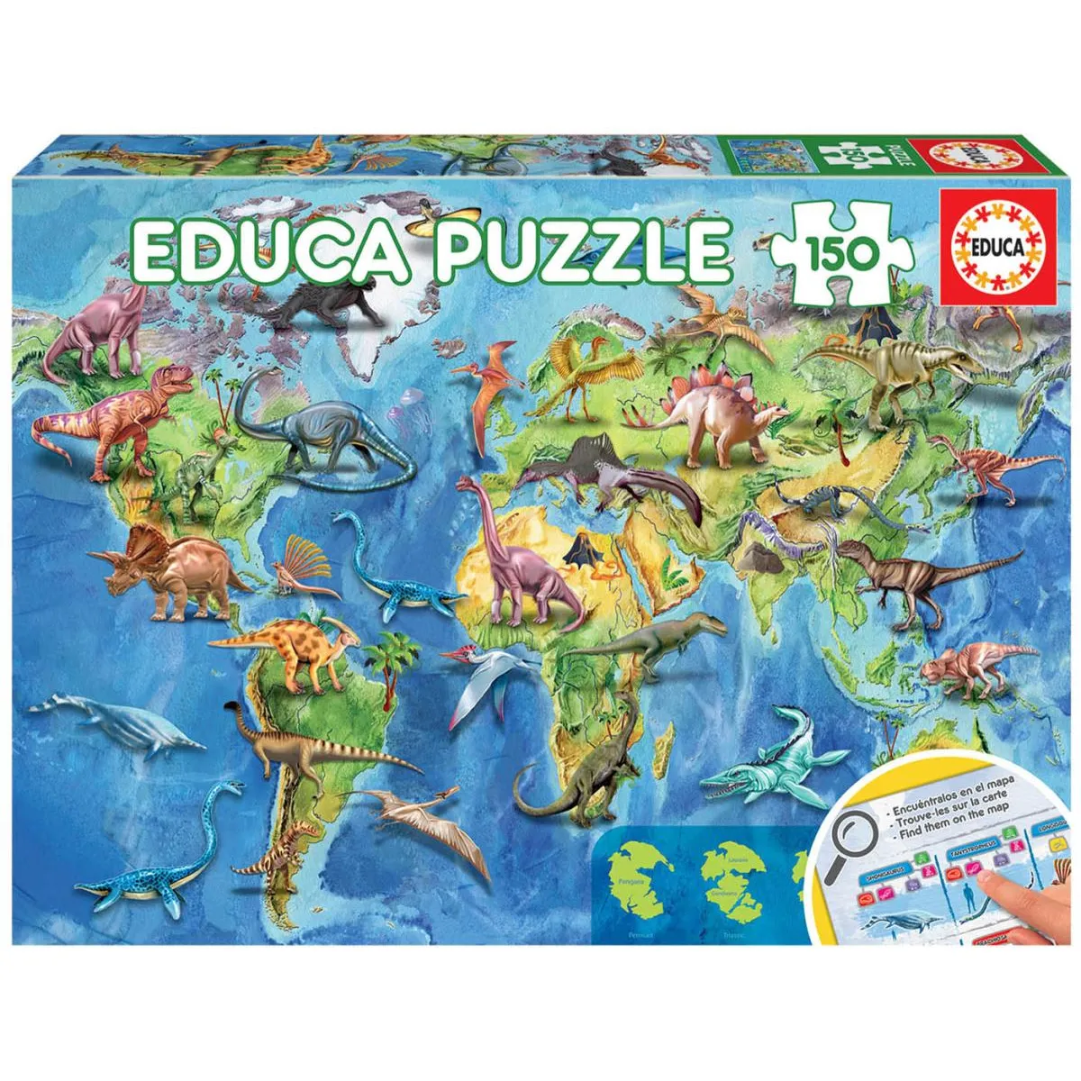 Educa Puzzle Mappemonde Dinosaures - 150 pièces