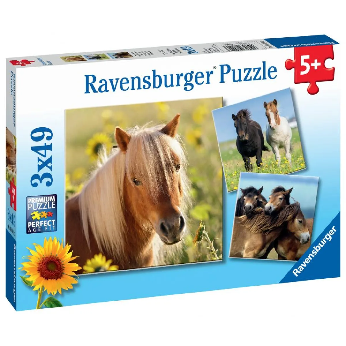 Puzzle 3 x 49 pièces : adorables poneys Ravensburger France - vue 3
