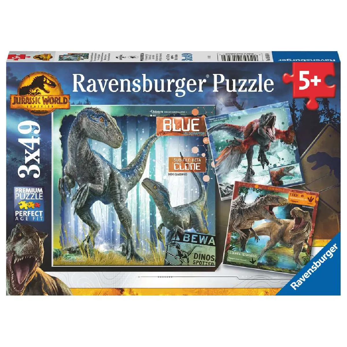 Puzzles 3 x 49 pièces : Jurassic World 3 : T rex et autres dinosaures Ravensburger France - vue 2