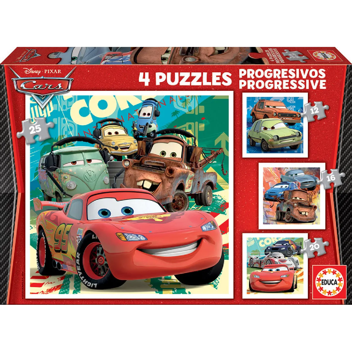 Educa puzzle progressif Cars Disney Pixar - lot de 4