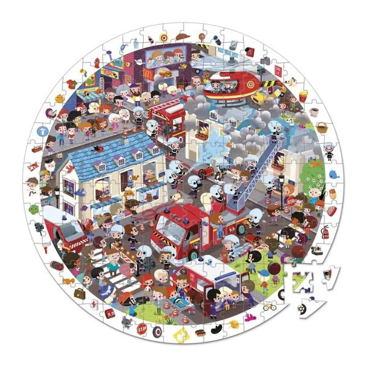 Janod Puzzle d’observation rond Pompiers - 208 pièces