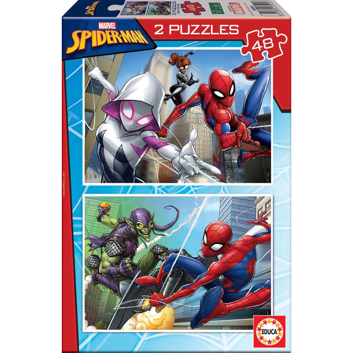 Educa Rouge Ensemble De Puzzles Spider-Man - 2 Puzzles De 48 Pièces - Marvel - Neuf - Image 3