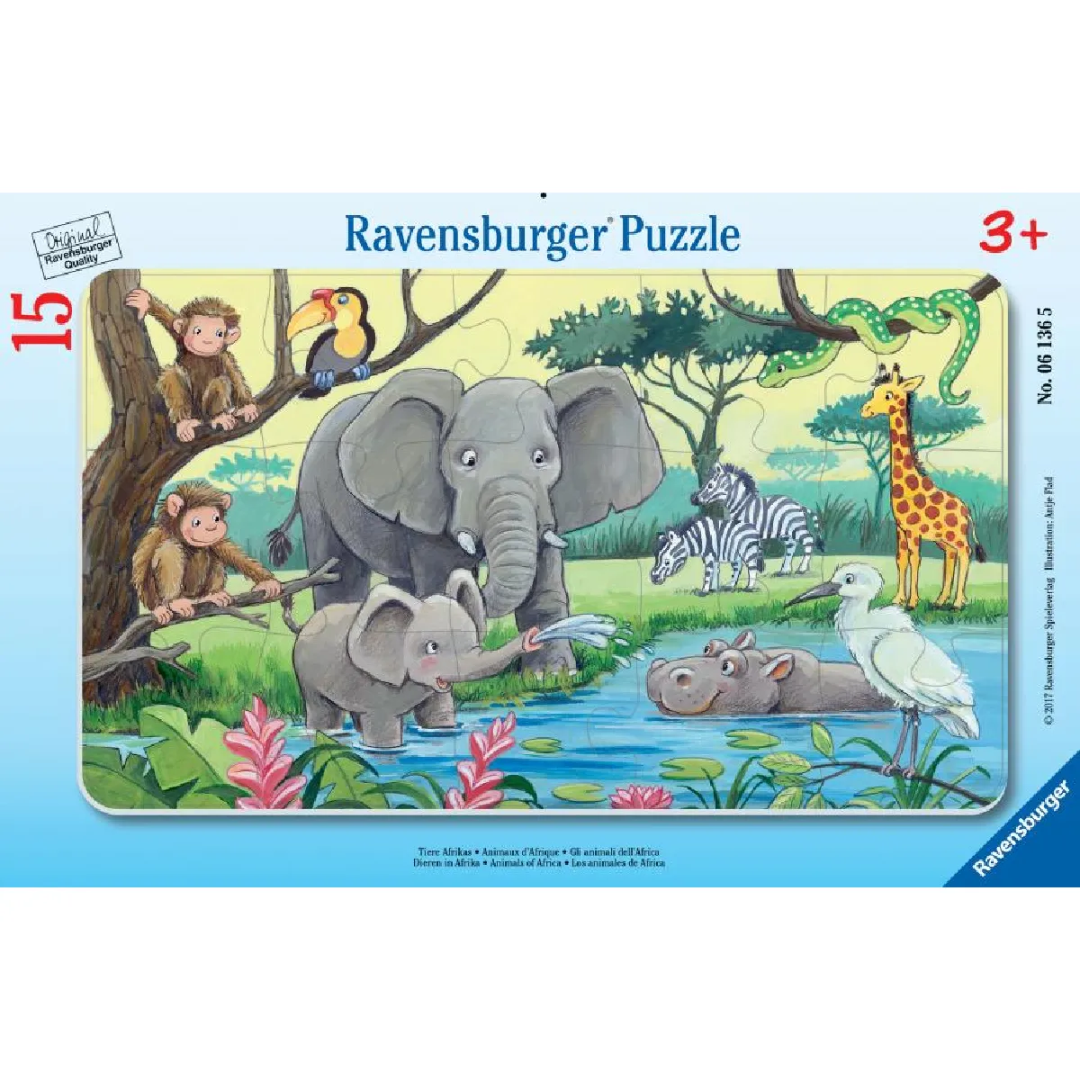 Puzzle cadre 15 pièces : Animaux d'Afrique Ravensburger France