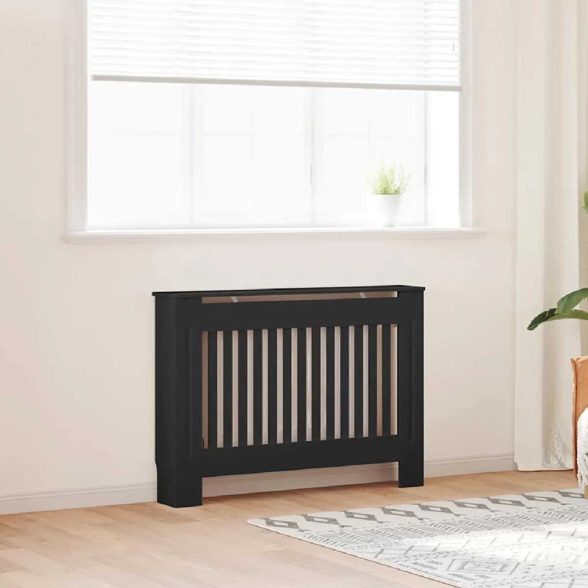 vidaXL Cache-radiateur MDF Noir 112x19x81,5 cm