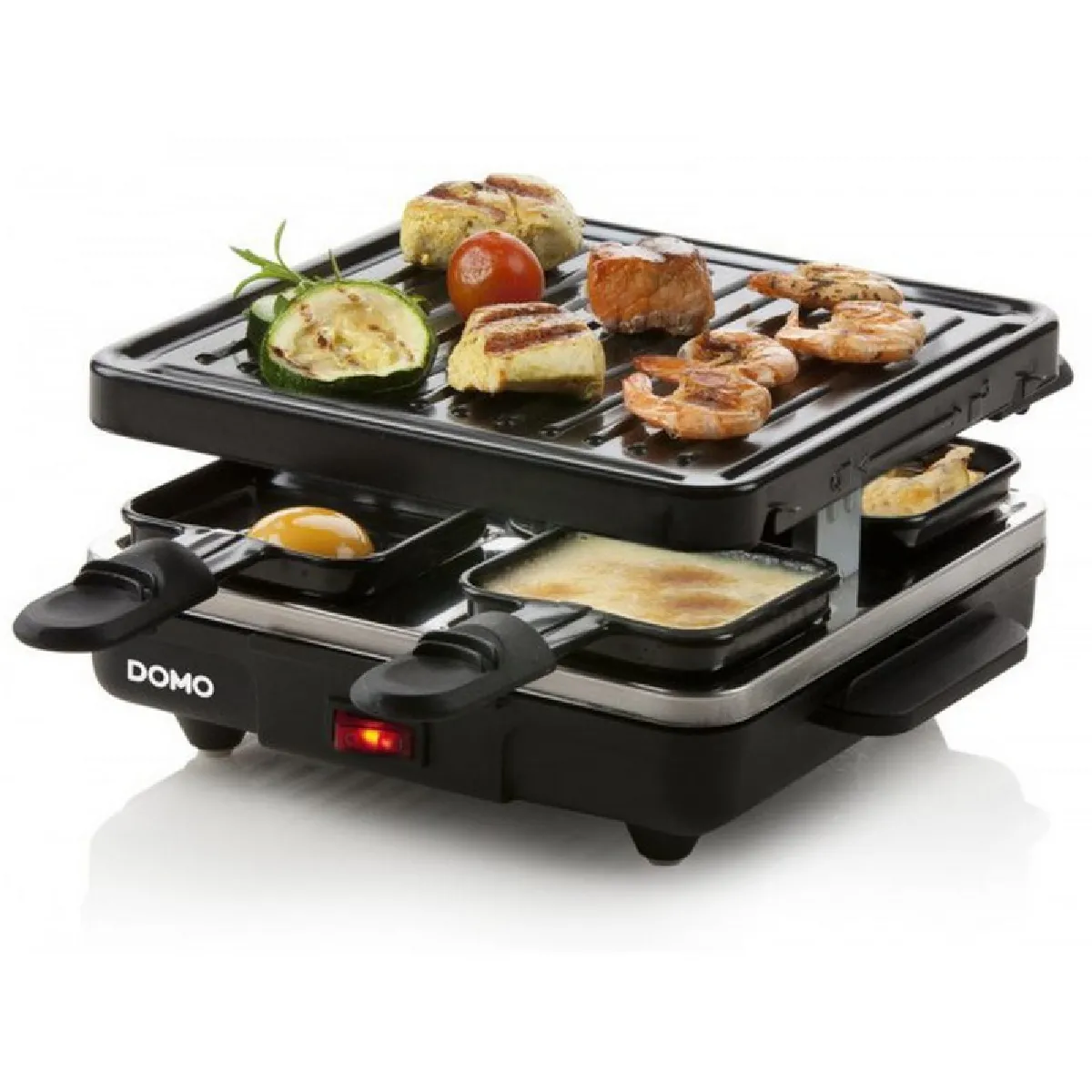 Domo Noir Just Us Do9147g Appareil À Raclette Fonction Grill, Revêtement Anti-Adhésif, Voyant Lumineux, 4 Poêlons - Image 4