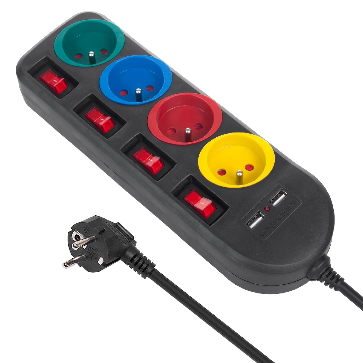 Générique Noir Multiprise 4 Prises Avec 2 Ports Usb