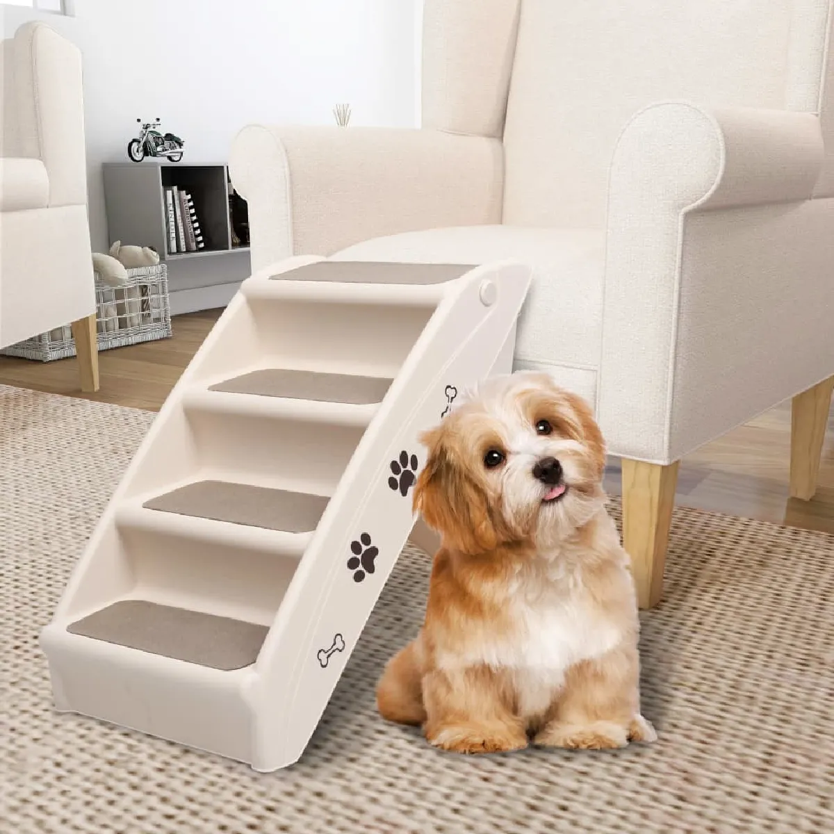 VidaXL Escalier Pliable Chiens Crème - vue 2